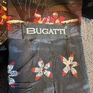 Bugatti Black Tie with Red and White Floral Pattern